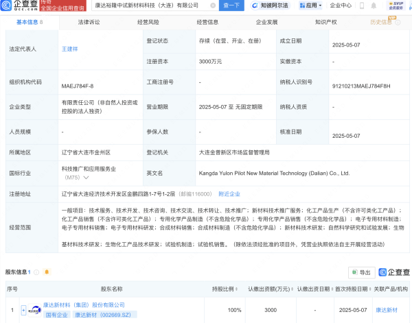港联配资  康达新材成立新公司，含生物基材料业务