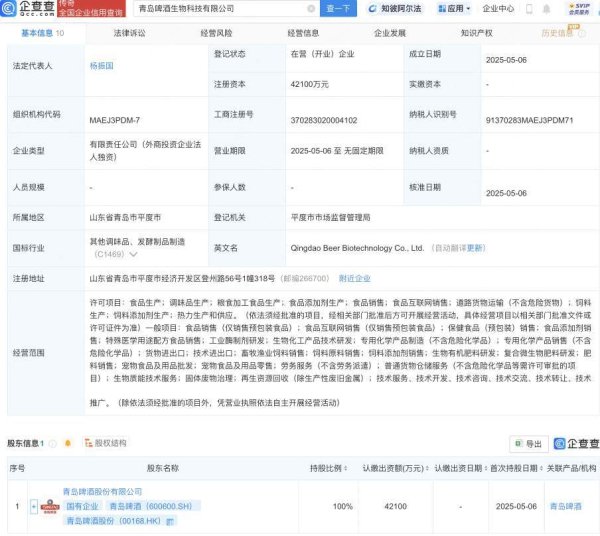 安联  青岛啤酒成立生物科技新公司